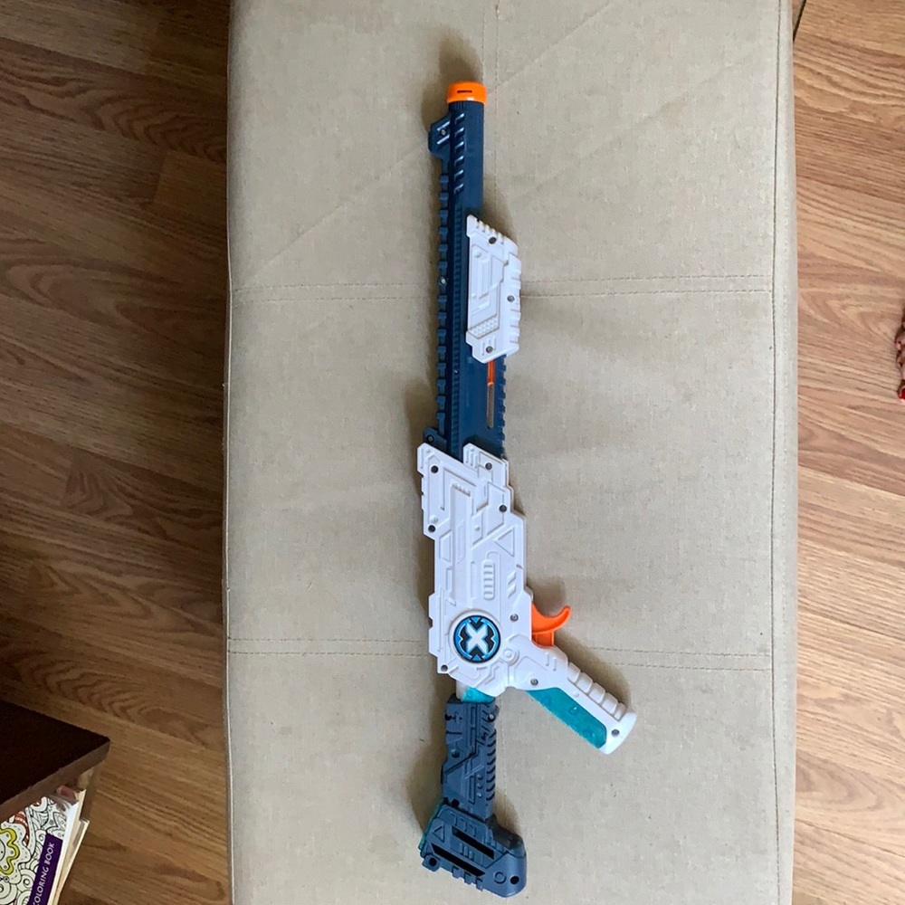 White and blue nerf gun